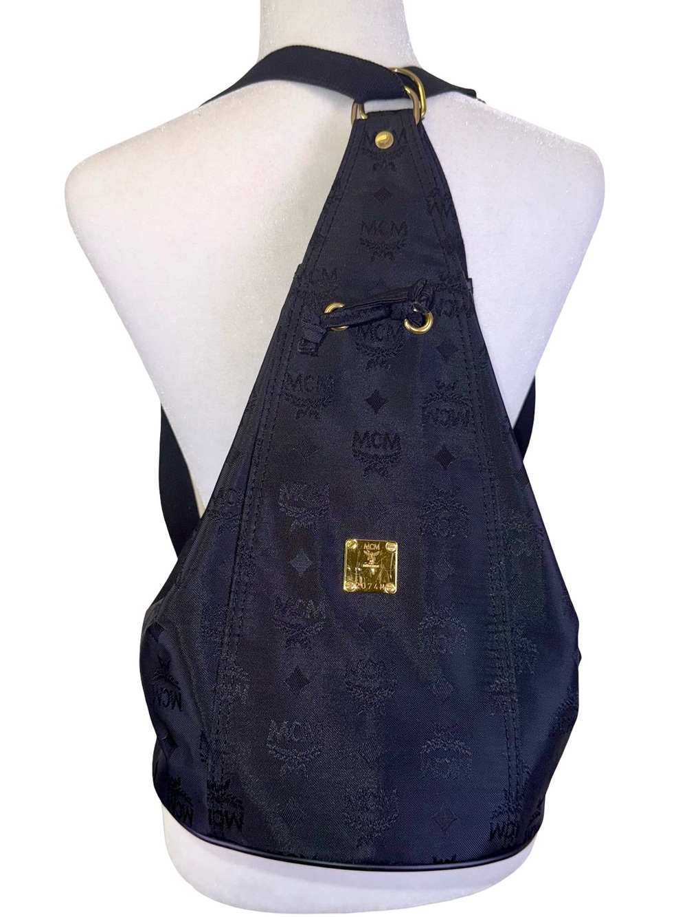 MCM BLACK NYLON MONOGRAM BACKPACK